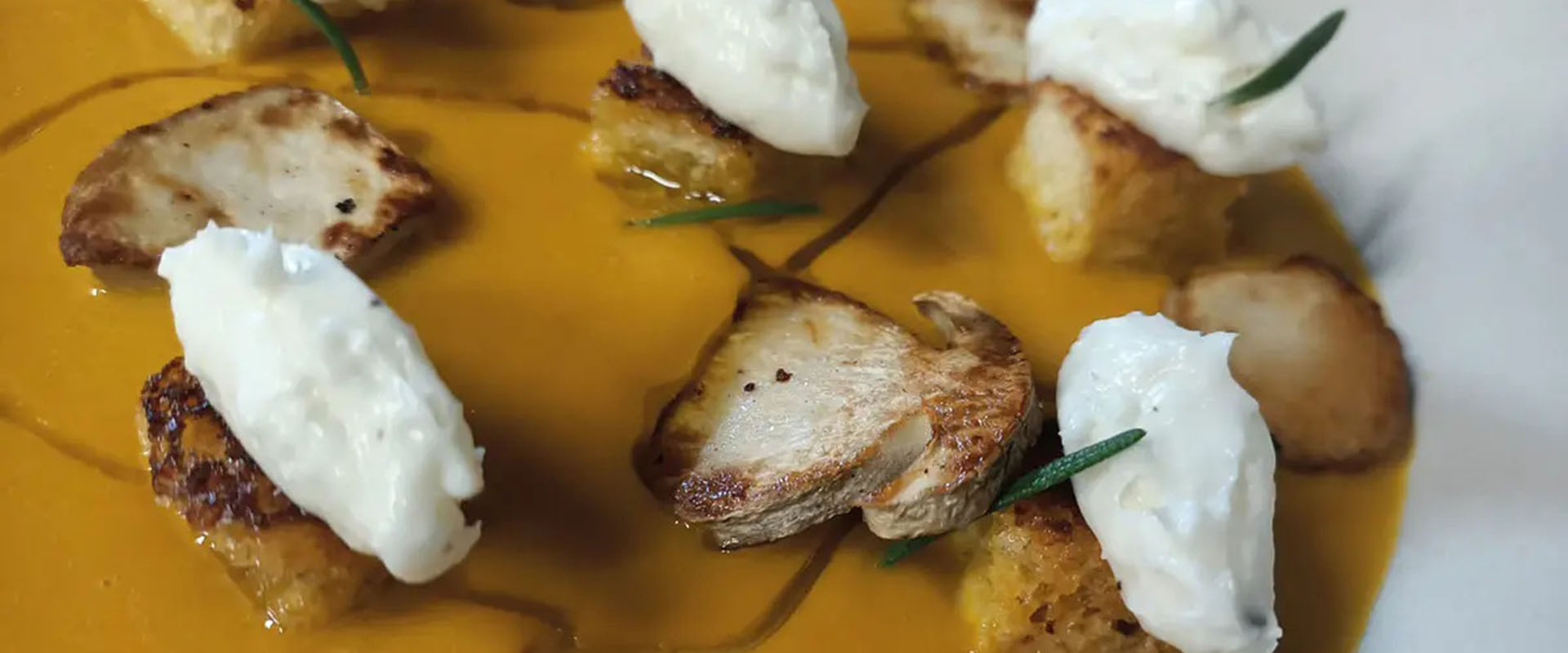 Vellutata di zucca, porcini arrosto, pan brioches al rosmarino e Casatella Trevigiana DOP Matteo Cibin